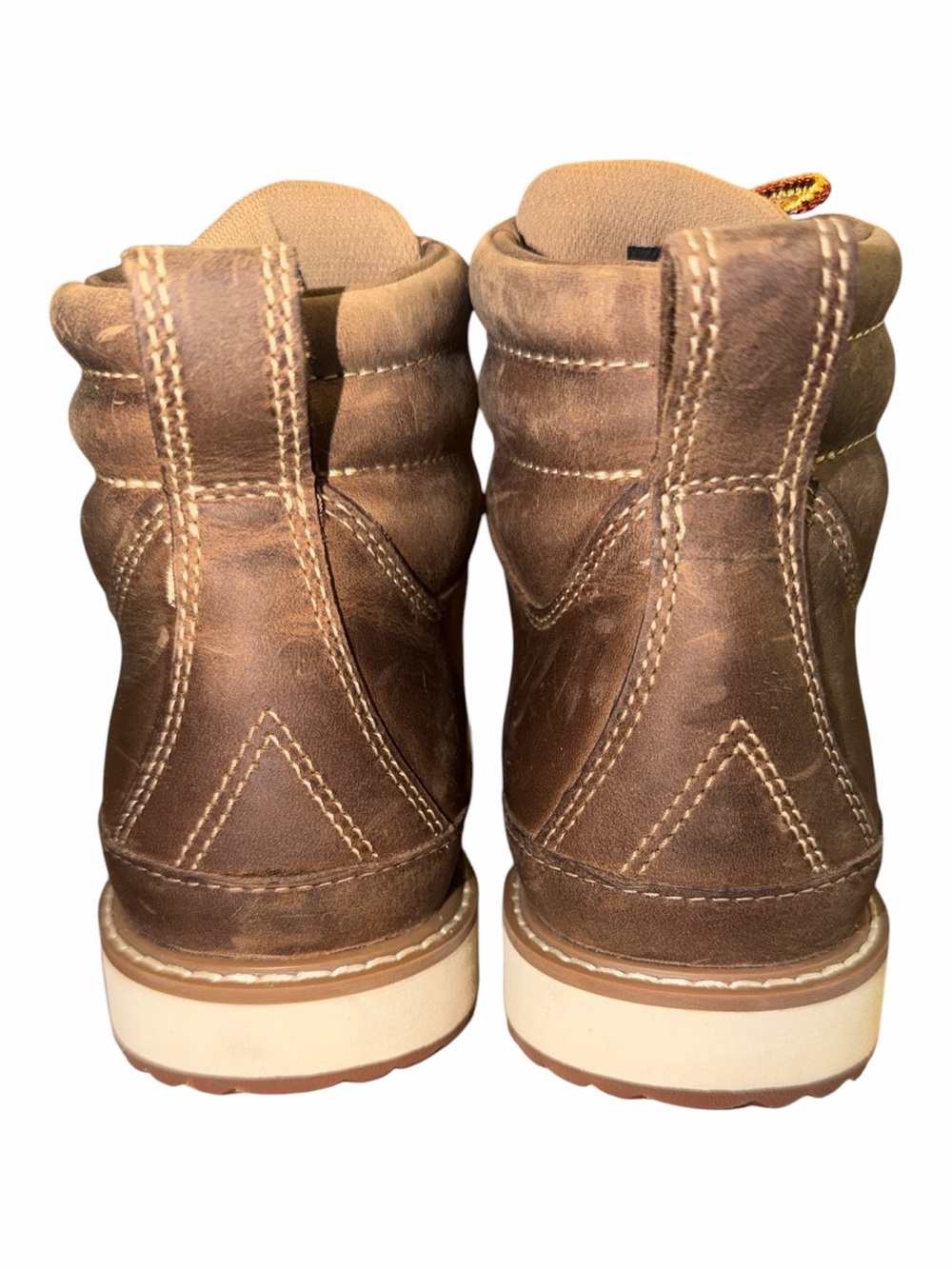 L.L. Bean Brown Leather Moc-Toe Boots with Orange Accent Laces - Picture 3 of 6
